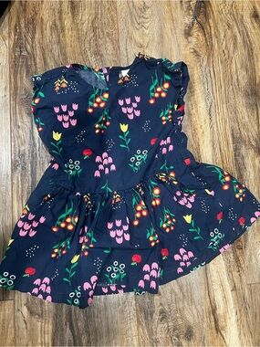 Hanna Andersson navy blue tulip flower short sleeve dress size 3 (90cm)